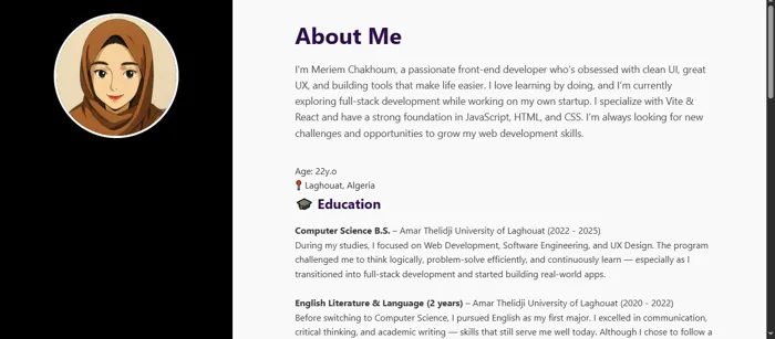 Hi ! i'm Meriem
A fullstack web developer.

MERN stack | 